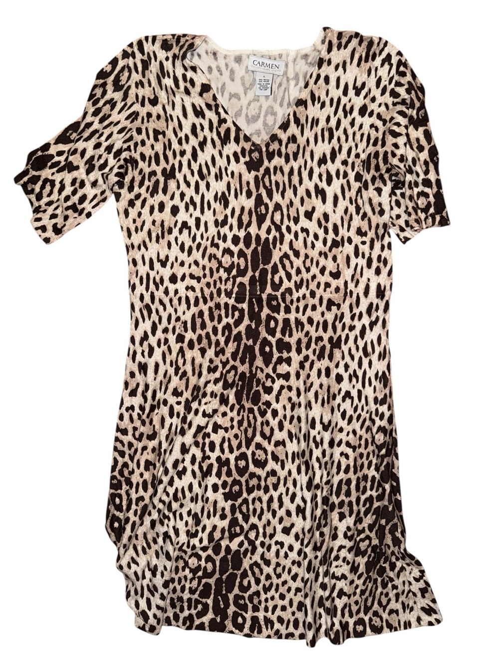 carmen marc valvo sweater dress cheetah print large new without tag condition.